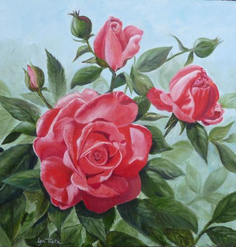 Cluster of Red Roses18x18 oil