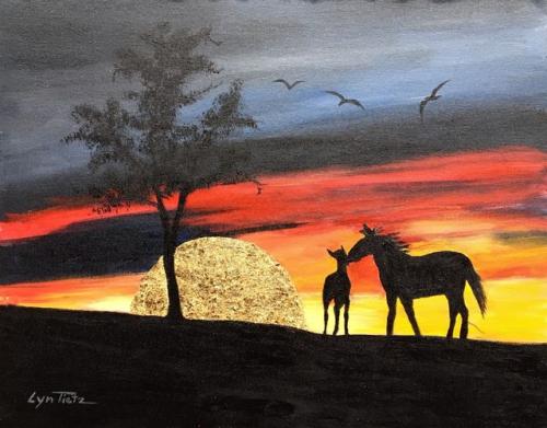 Golden Sunset and Horses - Gold Leaf