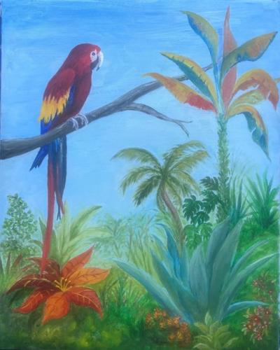 Parrot in Tropical Garden