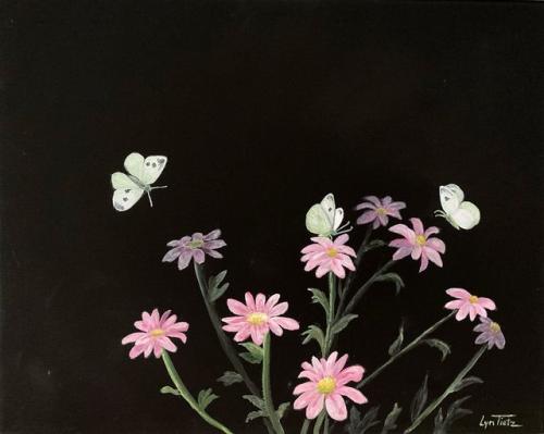 Pink Daisies and Butterflies