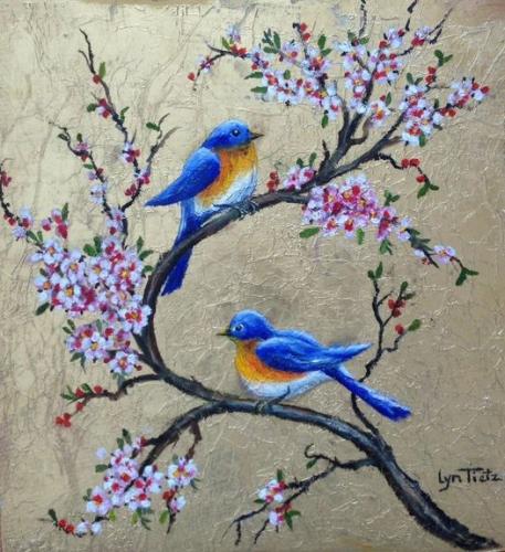 Blue Birds on Rice Paper