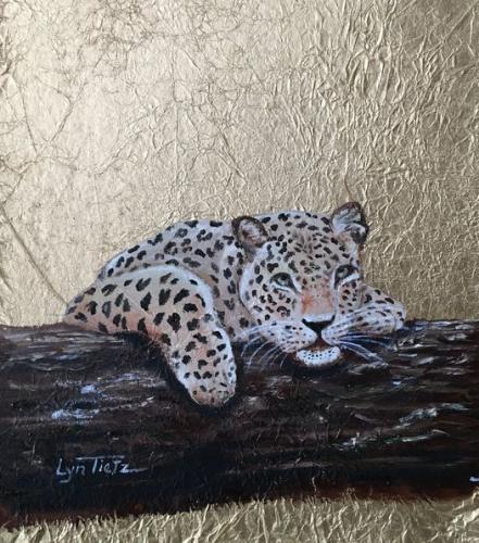 Jaguar on a Log Gold Rice Paper